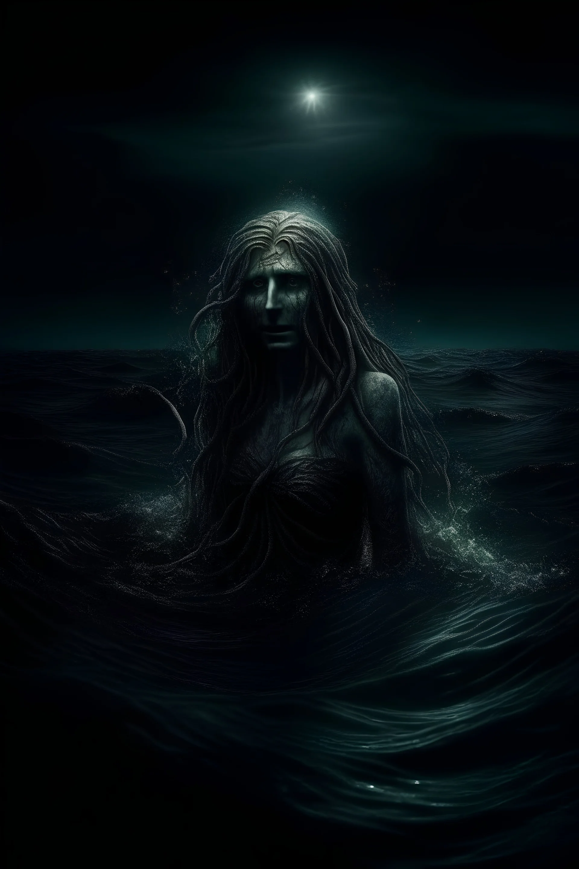 Scary siren in the dark ocean