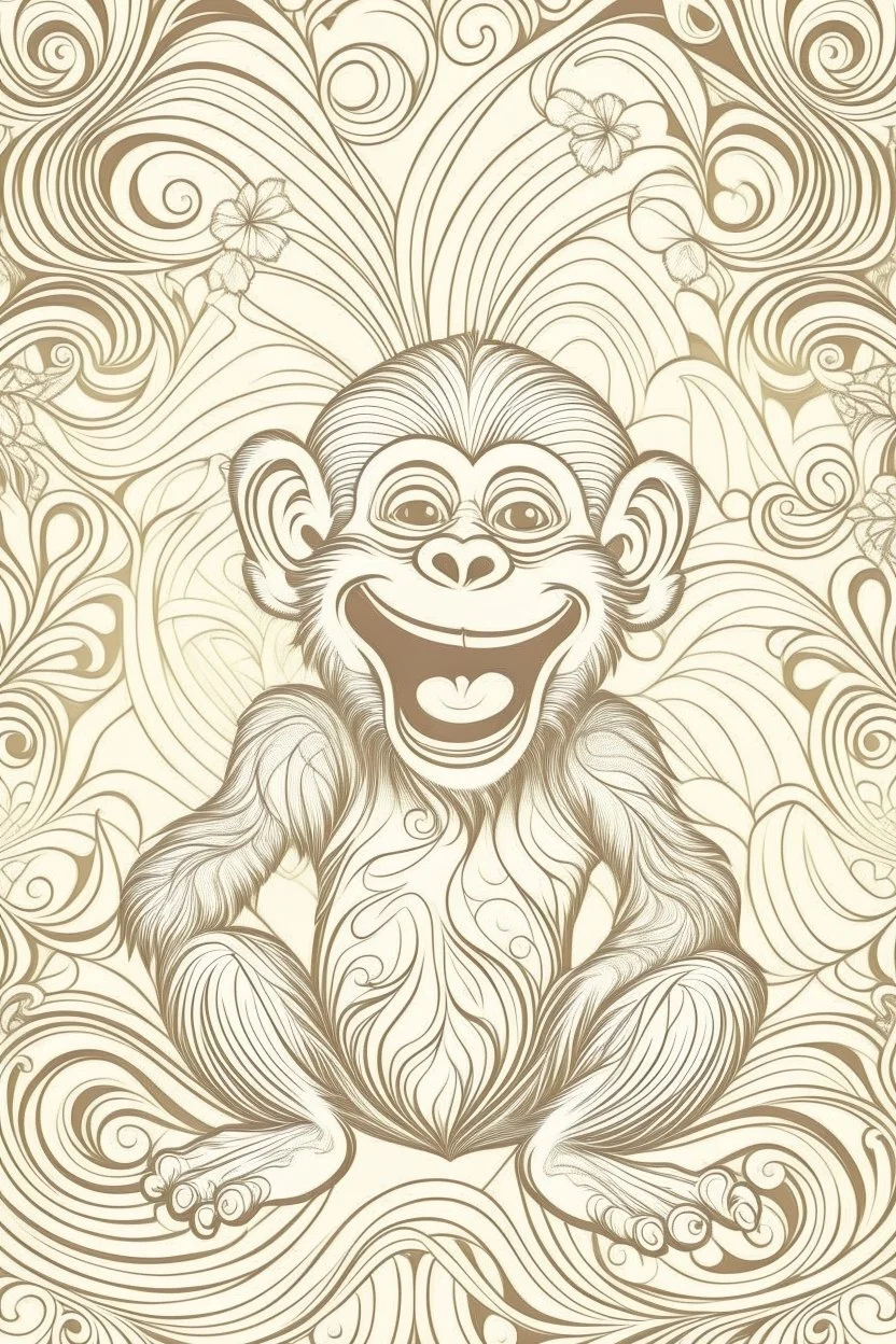 Outline art of laughing monkey with fancy sketch background