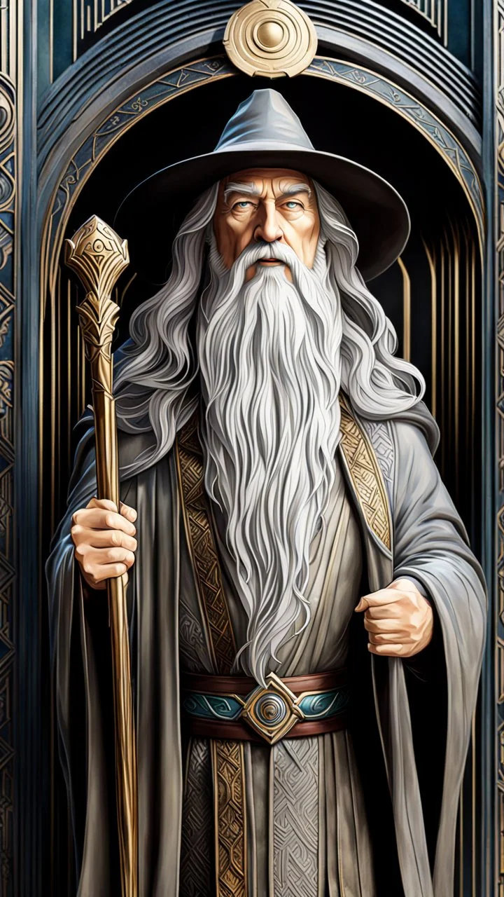 Gandalf Art Déco, calidad ultra, hiperdetallado, increíble obra de arte, 64K