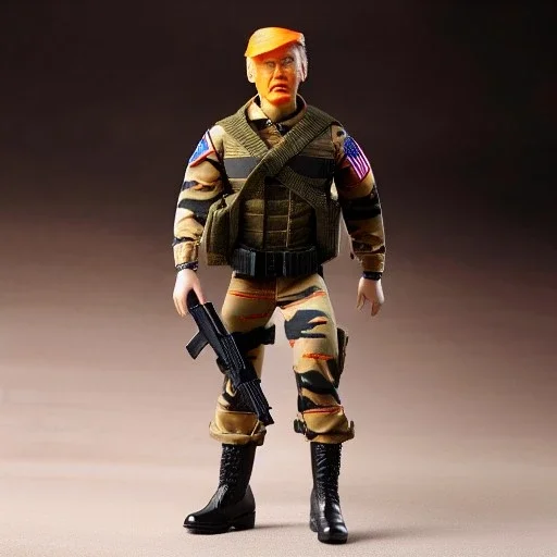 G.i. Joe toy camouflage drab doll Donald Trump orange face with boots full body in package high resolution 2019, in a box with gun