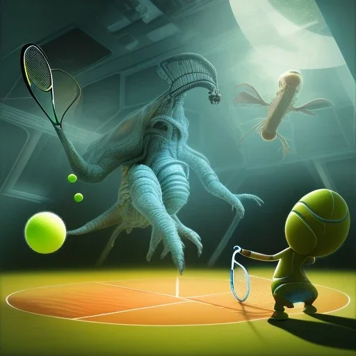 aliens playing tennis in a house