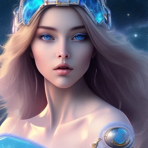 mutant pretty and sweet woman , perfect composition, hyperrealistic, blue cosmic atmosphere, super detailed, 8k, high quality,