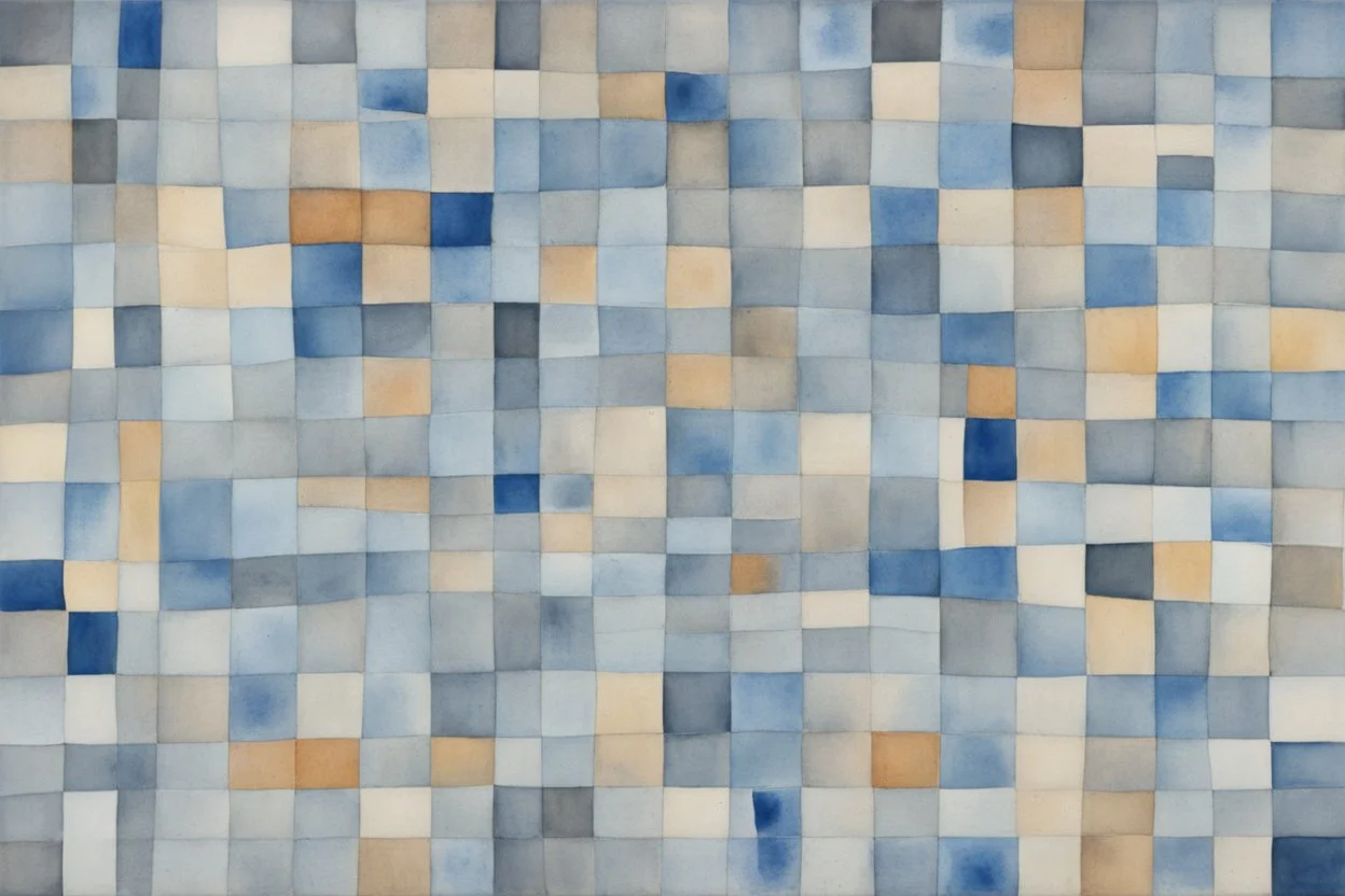 abstract watercolour , ink transfer lines, bifurcated circles, Paul Klee ,grey and blues