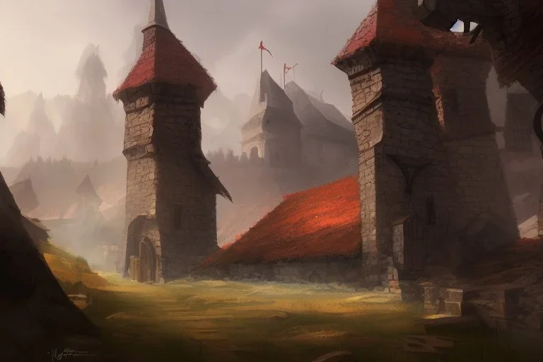 a rough medieval settlement, iron ,iron, iron, fantasy, d&d, concept art, sharp focus, trending on artstation, digital painting, midday, sunny, beautiful