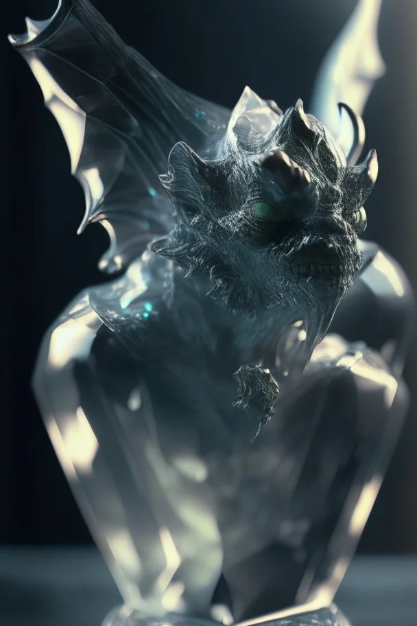 transparent gemstone gargoyle, high detail, 8k, cinematic, depth of field, art