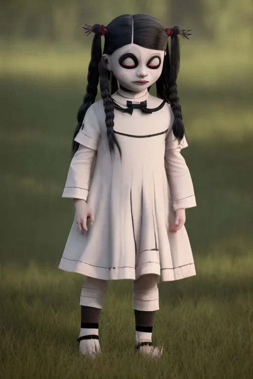 Wednesday Addams toddler, full body, bokeh, hyper realistic