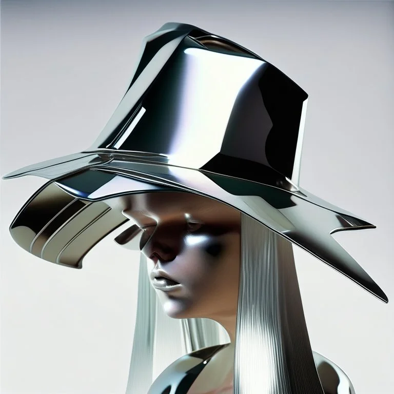 asymmetric futuristic chrome hat