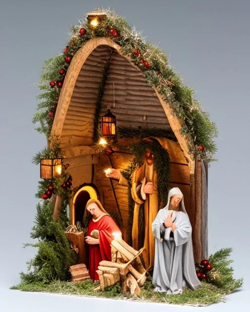 Holy nativity scene in the style of a Christmas market