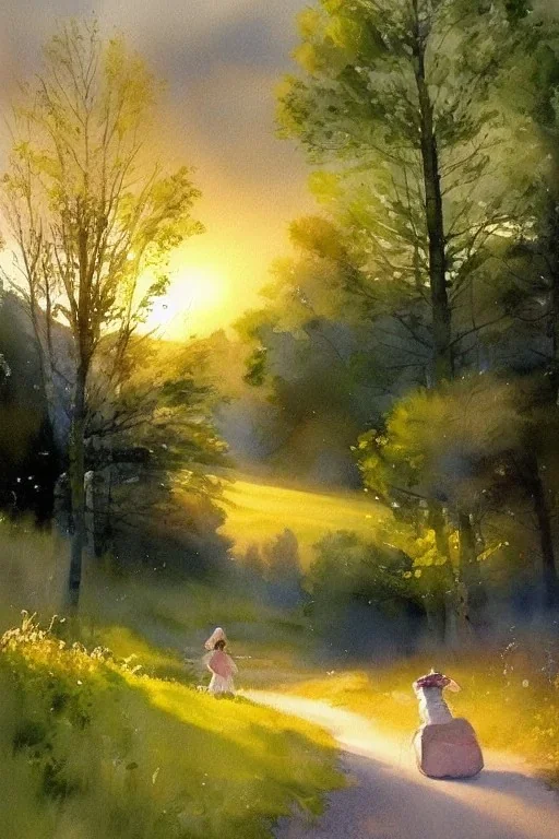 a beautiful night in the swedish countryside, watercolor painting by vladimir volegov