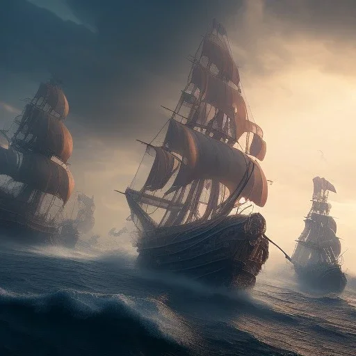 Pirate ship, cinematic,cinematic lighting, 8k, resolution concept art, dynamic lighting, hyperdetailed intricately detailed, octane render,unreal engine, centered.