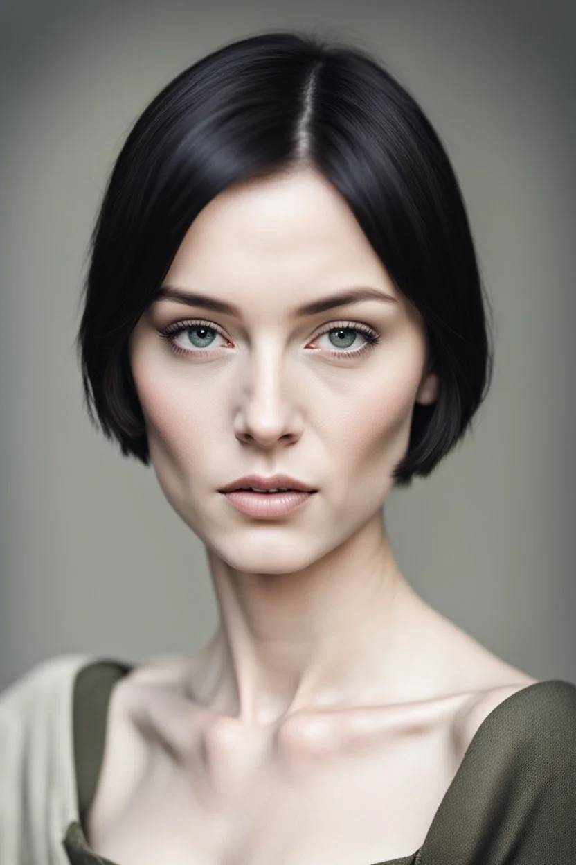 Scandinavian medieval 30 year old woman with black short hair, beautiful pale skin, athletically built, absent-minded expression