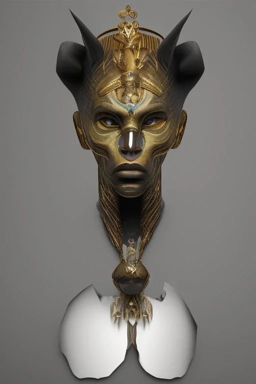 shiny black male African Egyptian alien, cracks in the voodoo head, wicked, eyes, crown, Elephant, 8k, finely detailed, photo realistic, tiger turquoise skull head gold dragon space alien snow skeleton gold hornytoad silver crown silver eyes