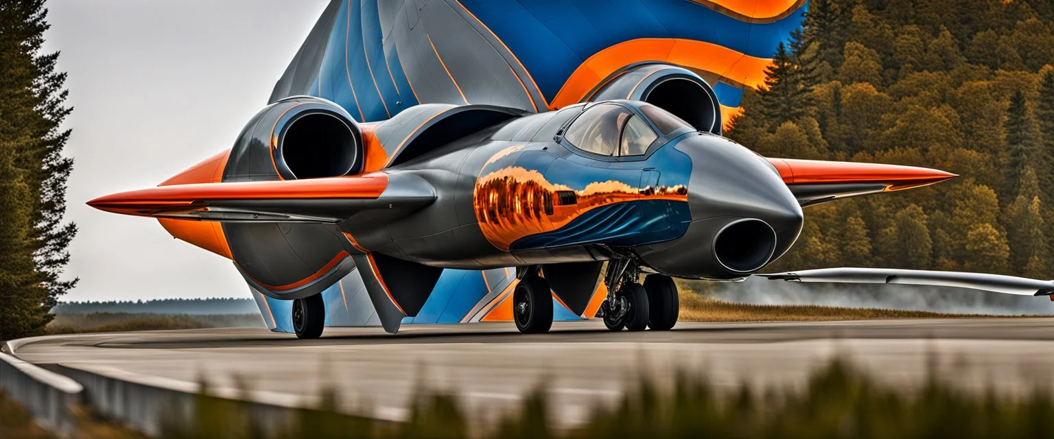 A national geographic award winning photograph of a military fighter jet station wagon elephant hybrid bilaterally symetrical designed by skunkworks, only one vehicle per image painted metallic orange traveling at a high rate of speed, jet intake off of front center of vehicle and jet exhaust out the rear with bright blue flame soviet retrofuturism, taken from drivers side front at a angle from up and to the rear