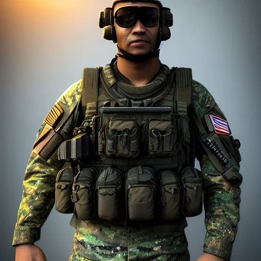 Kodak portra 4 0 0, special forces operator portrait ,bokeh, utra realistic, ultra detailed 3d renderer, masterpiece, sharp focus,volumetric lighting, ultra photoreal, lens macro,hypermaximalist, unreal engine, HDR, UHD, 64K