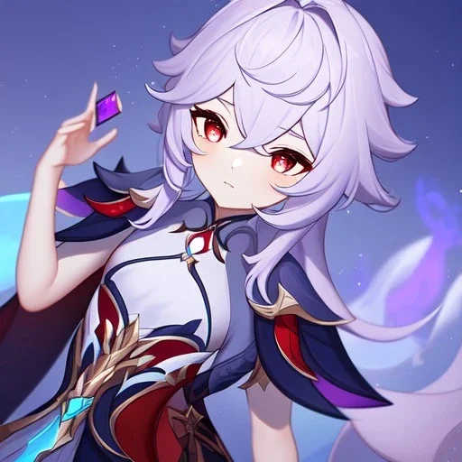 Genshin woman, Clear Focus High resolution, Calm Background, Light skinned woman, Purple long beatiful hair, Red sparkling eyes, Very Beatiful Face, Splash art