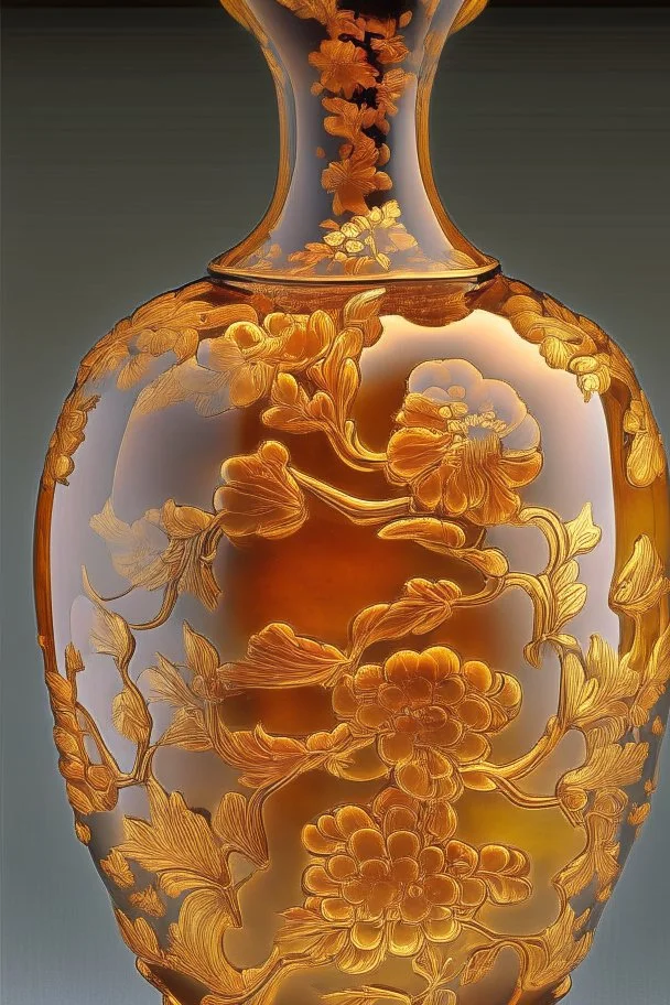 vase made from amber with flowers by ming dynasty, insanely detailed, complementary colors fine details, polished