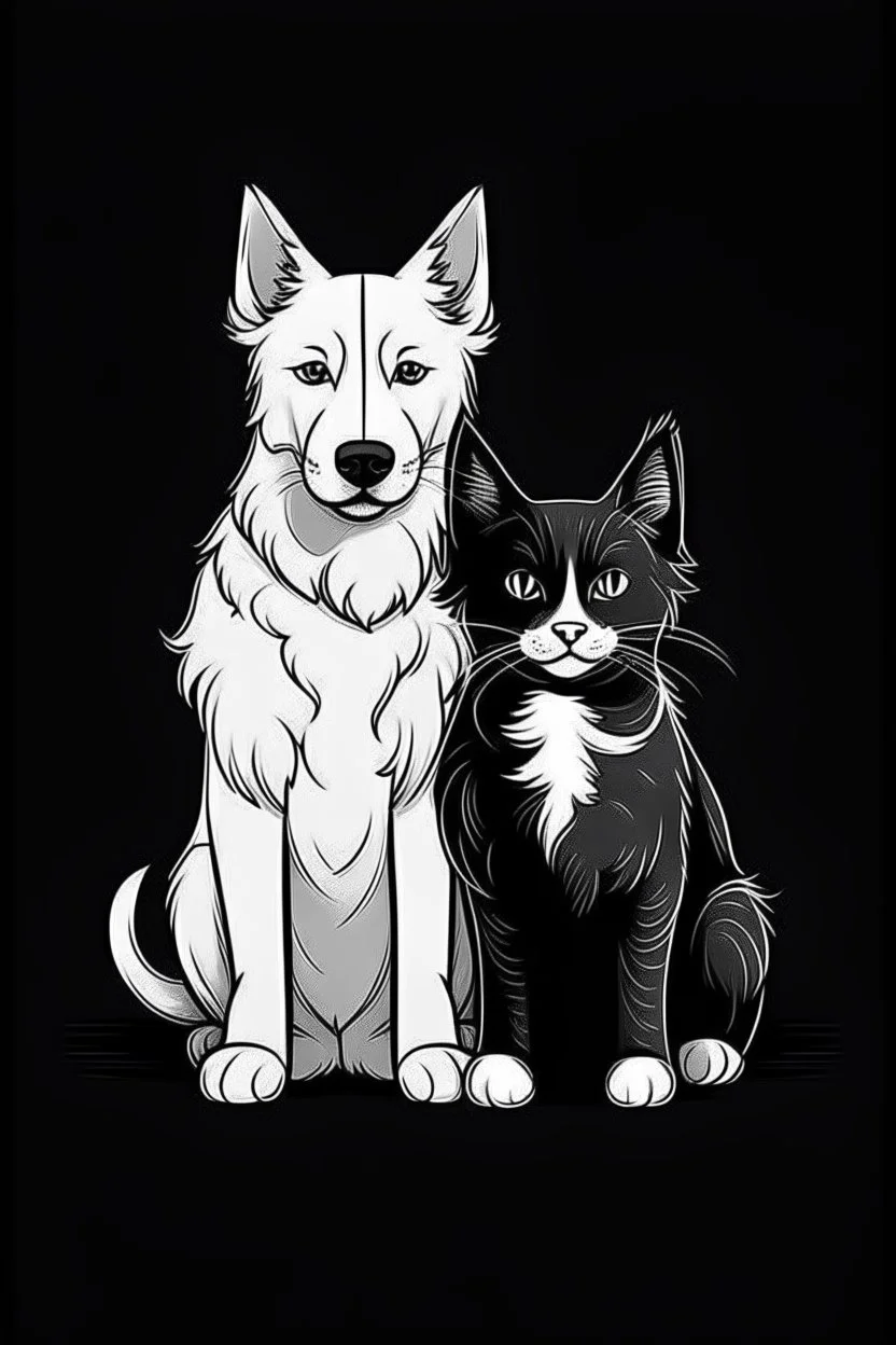 A ilustration of DOG AND CAT, middle ground design, t-shirt design, no black ground, vector, 4k