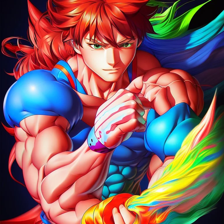 colorful fist, digital art, anime