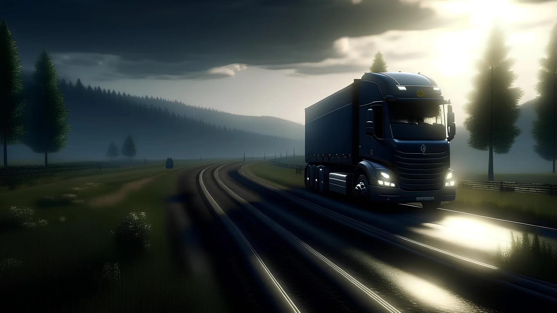 Euro Truck Simulator 2, long road, morning