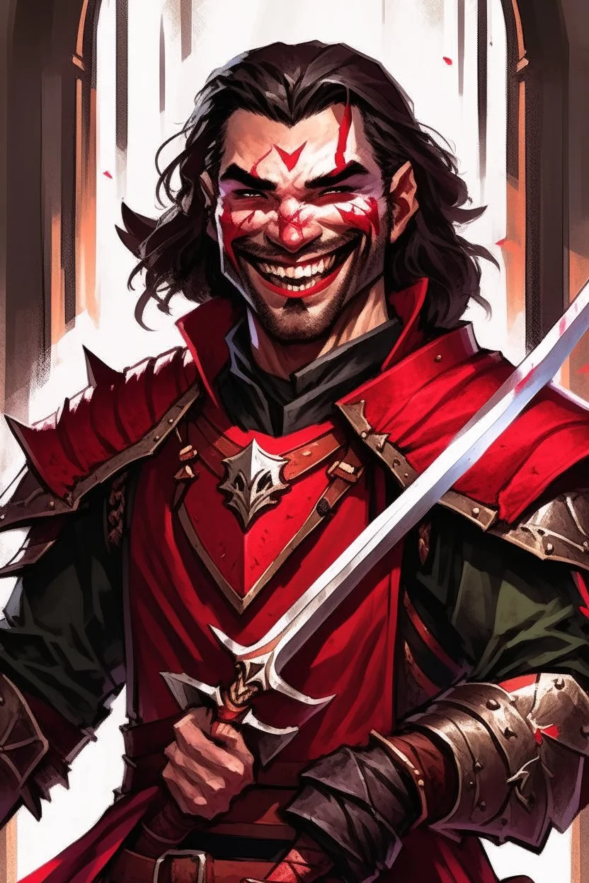 Strahd von Zarovich smiling, holding a bloodied sword