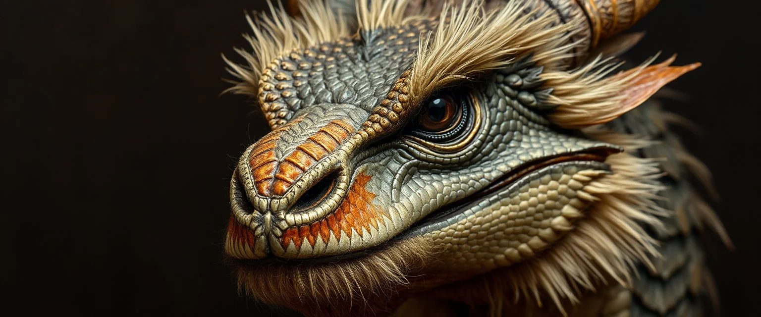 close up portrait painted by Rembrandt, stupid looking furry dragon