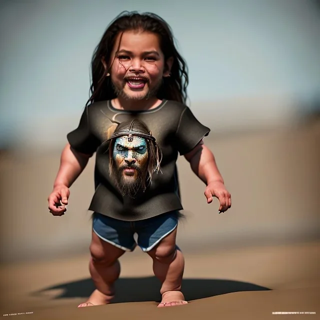 Jason Momoa toddler, full body, dramatic lighting, hyper realistic