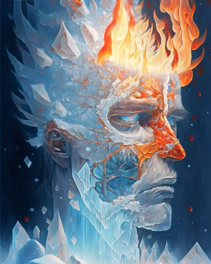 the anatomy of a human head made of snow, crystal ice and fire , an ultrafine detailed painting by whadatobexy, octopath traveler, vanitas, angular, altermodern, surreal