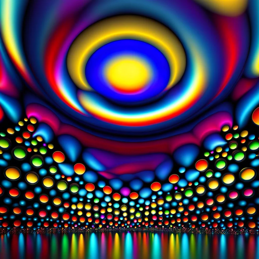 a 3d fractal structure made of metallic random color shperes, pertty artistc background