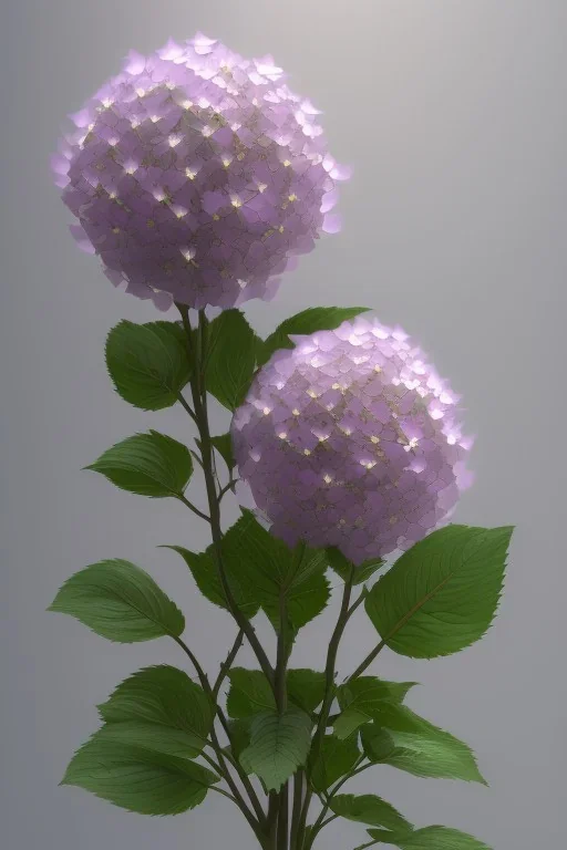 an isolated translucent hydrangea plant, 3d render, art nouveau style, ultra realistic, masked transparent flat background, backlight, popular on sketchfab, pixelsquid, 8k, volumetric lighting, super focused, no blur, trending on artstation, octane render, ultra detailed, hyperrealistic, by artgerm and alphonse mucha