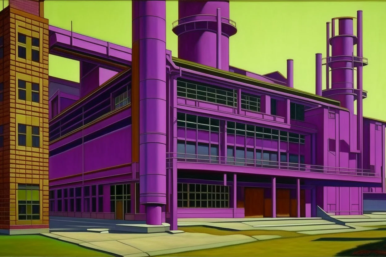 A purple factory painted by Frank Lloyd Wright