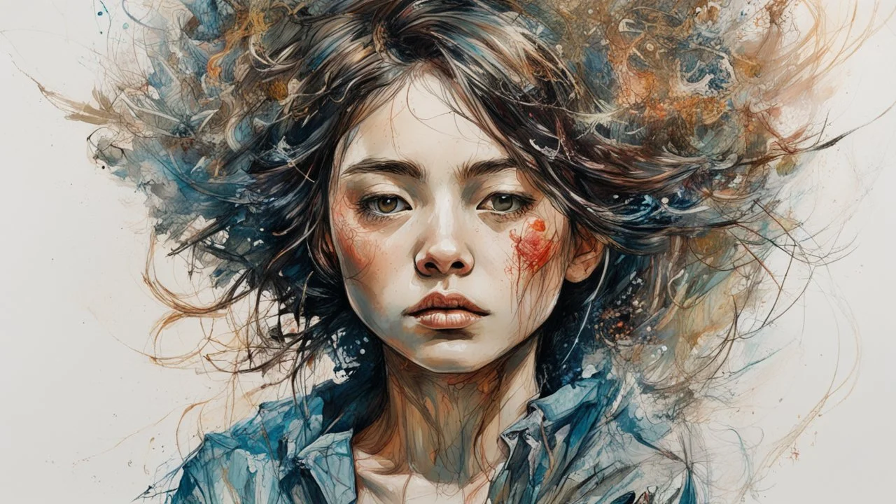 oil painting (medium), (carne griffiths:1.3), (yuko shimizu:1.2) Perfect centralization, coelho (franco)de Donnie, Standing position, beleza abstrata, Centrado, looking at the camera, Facing the camera, nearing perfection, Dynamic, altamente detalhado, liso, foco nítido, 8k, high-definition resolution, illustration, arte de Carne Griffiths e Wadim Kashin, fundo branco