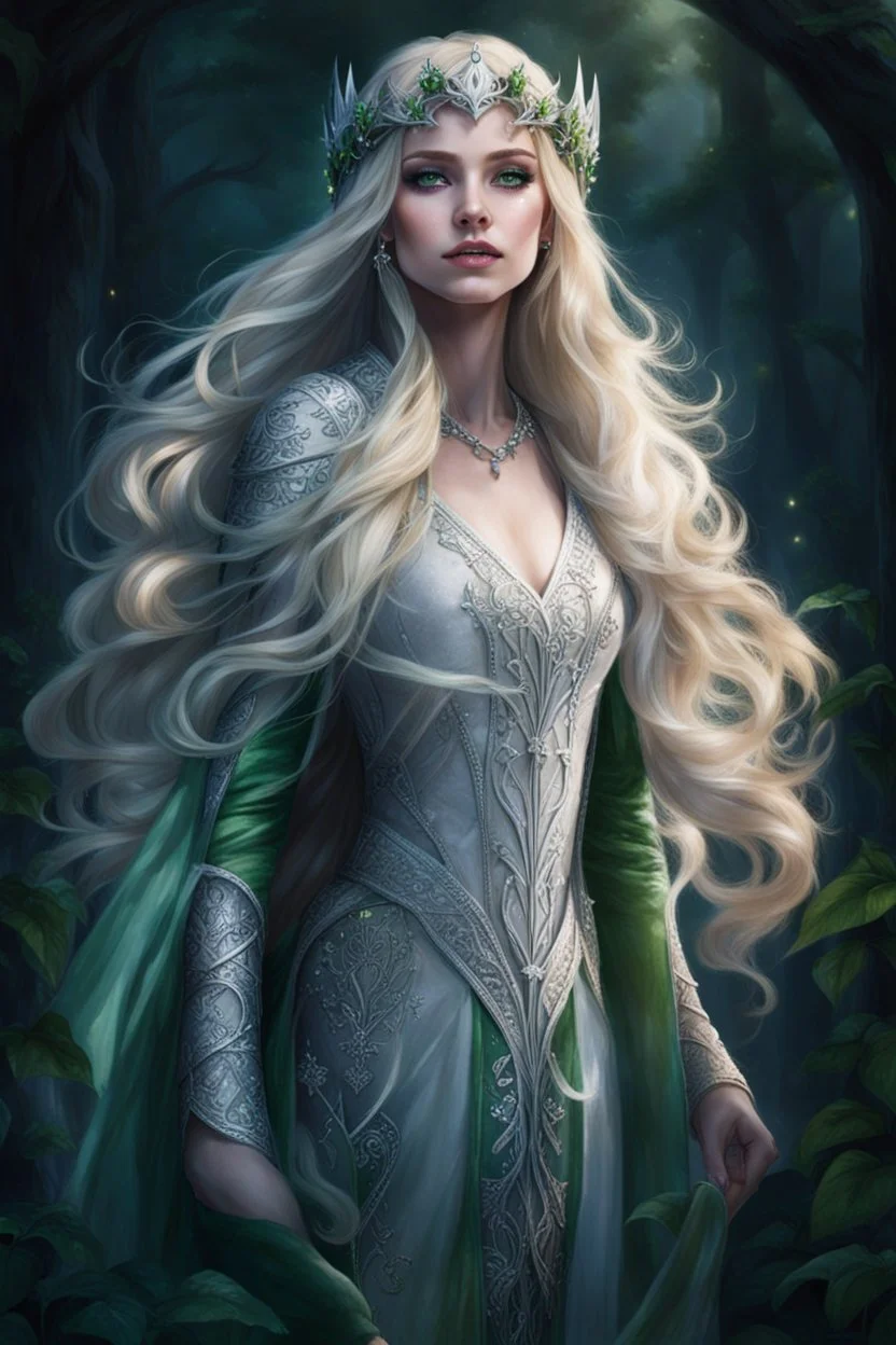 Green eyes, Very long hair. Rapunzel,beautiful ,flawless,long blonde hair,fairy crown, elven crown,sparkle,lily of the valleys,elven ears,pointed ears