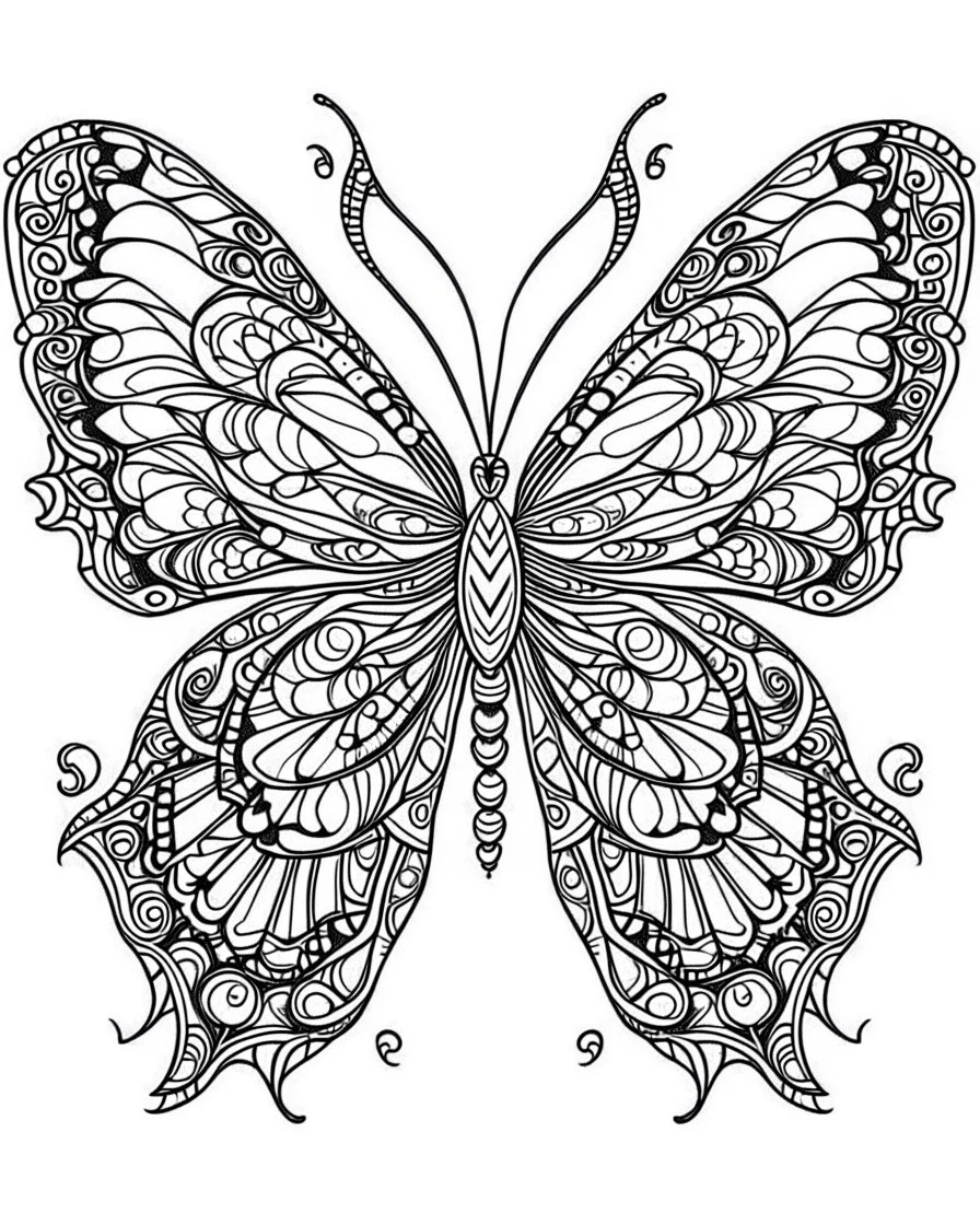 Page coloring book, mandala butterfly, white Background, clean line art