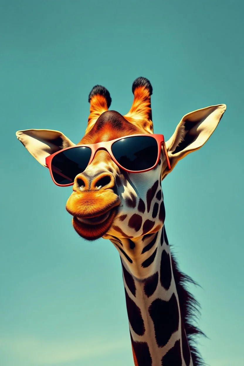 giraffewith sunglasses in the style of warhol