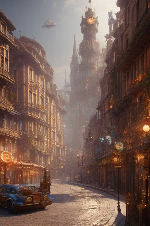 city magic steampunk, daylight, realistic, soft light atmosphere，trending on cgsociety and blender unreal engine，8k, hdr，light effect，rtx on，-h 768