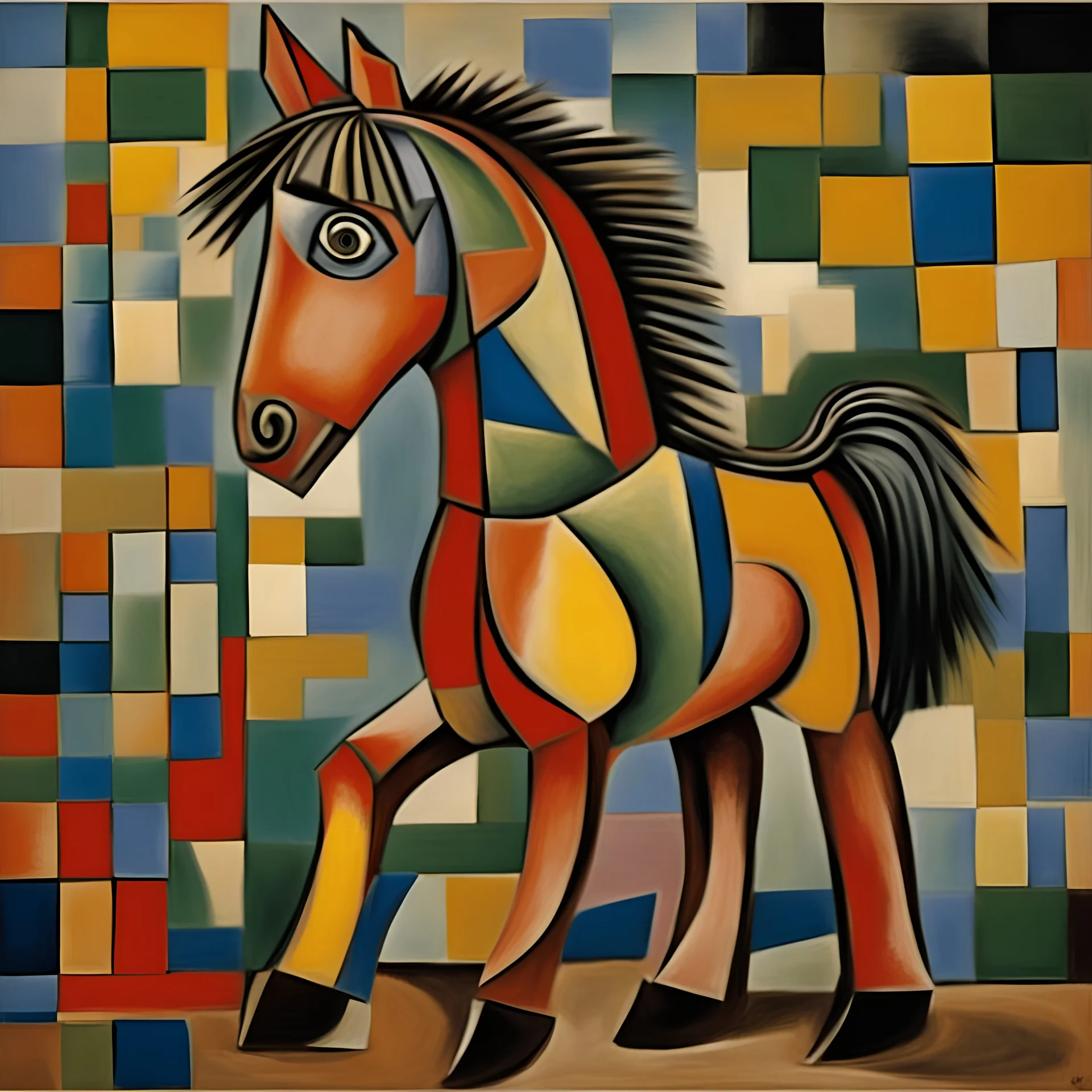 a colorful horse painted by pablo picasso (cubism)