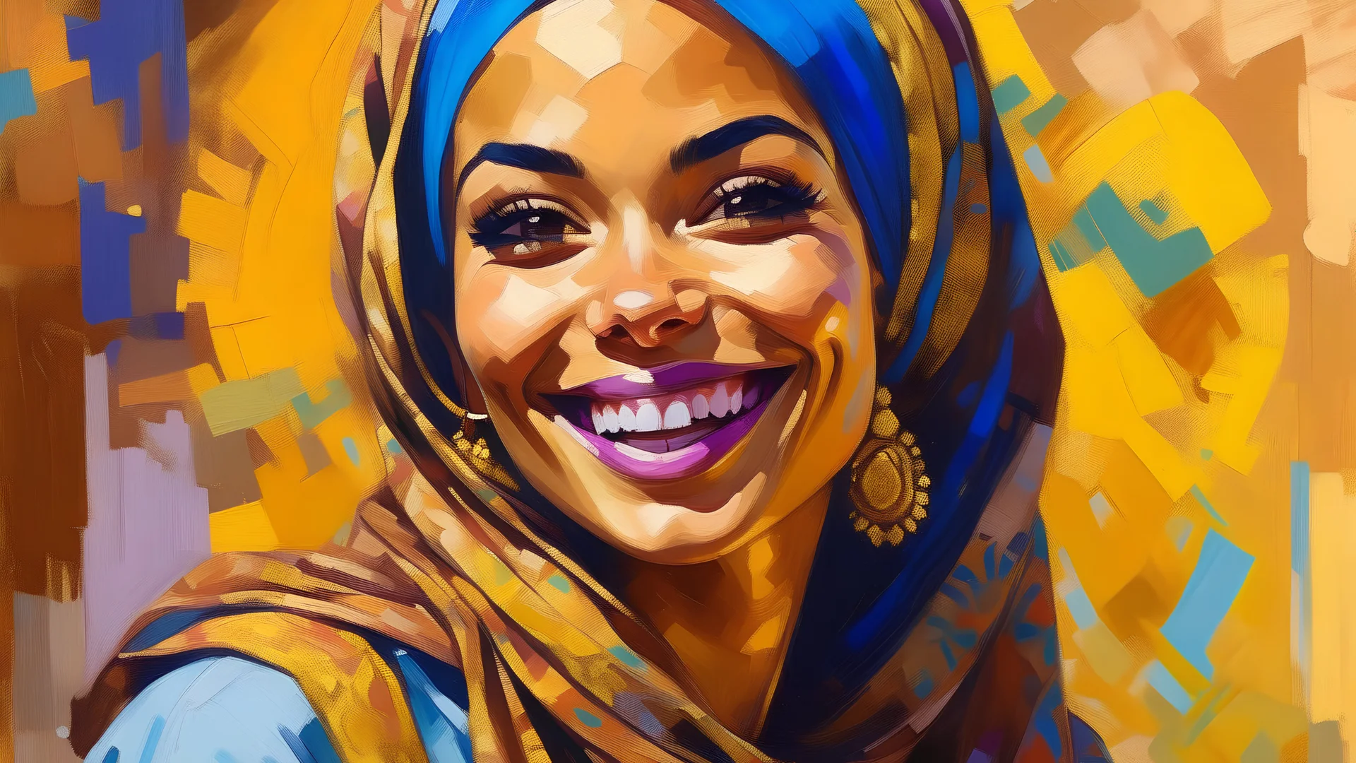 acrylic illustration, acrylic paint, oily sketch, (arab woman, smile), detailed, by [Todd Schorr | Iryna Yermolova | Conor Harrington]