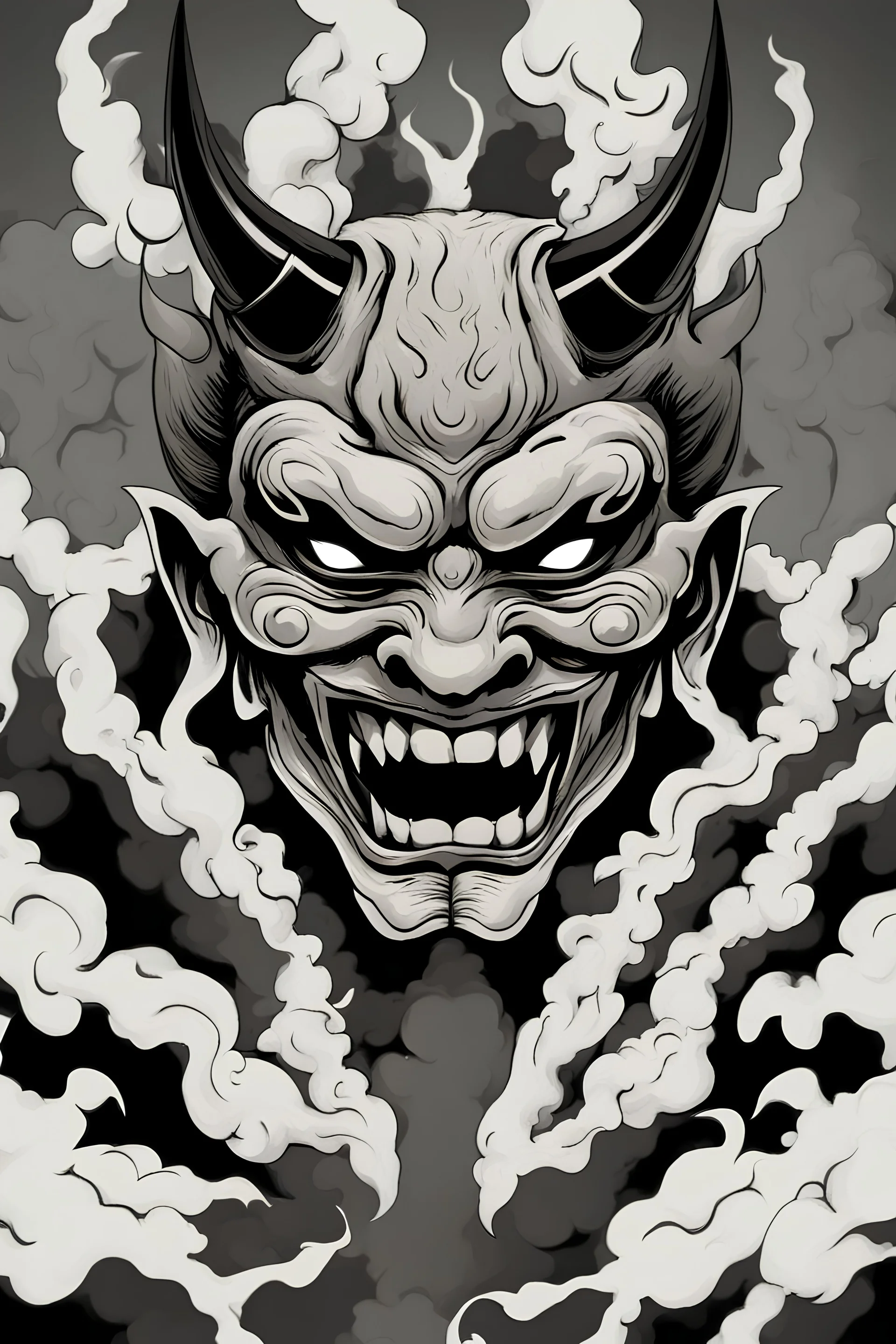 oni mask with smoke coming from eyes