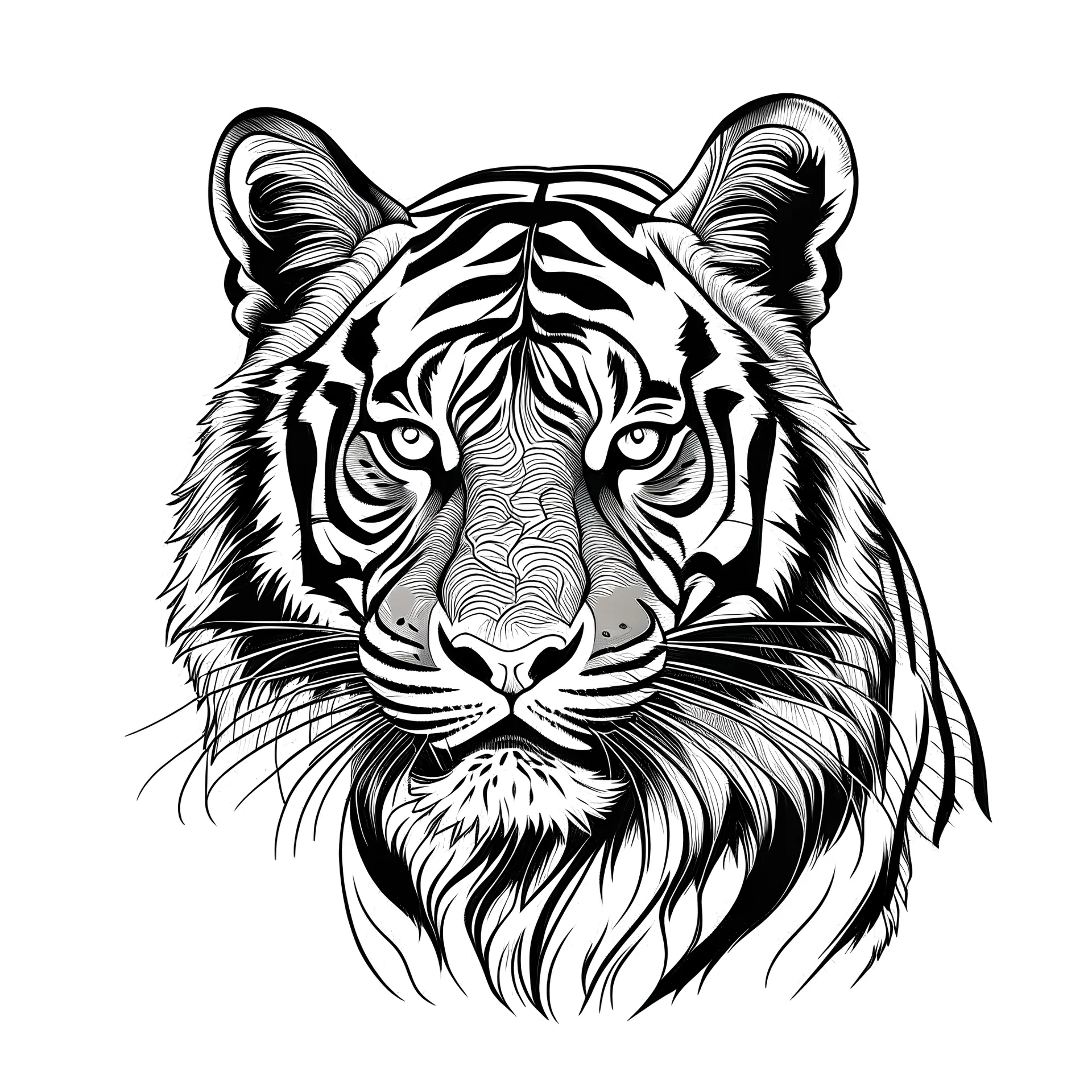 illustrazione vettoriale in bianco e nero di una tigre