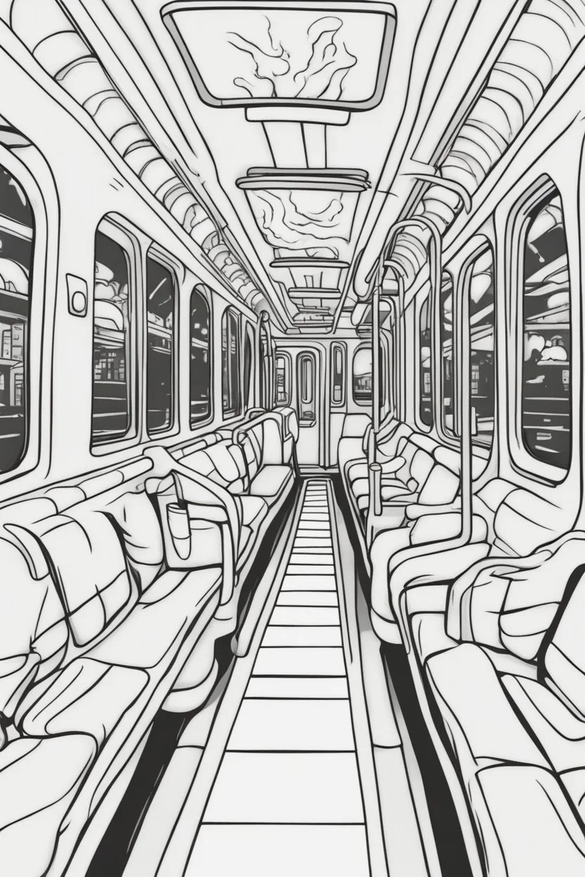 coloring page for kids, SUBWAY, thick outline, low details, no shading, no color