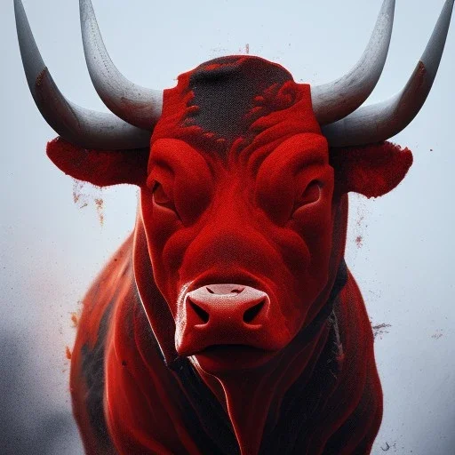 Bull, red, black, fire, lava, masterpiece, expert, 8K, hyperrealism, sharp focus, cinematic lighting