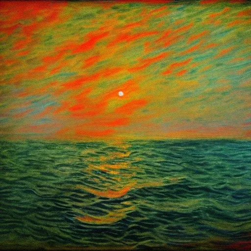 Portrait of the sea monster in Chicago Lake Michigan in monet’s style