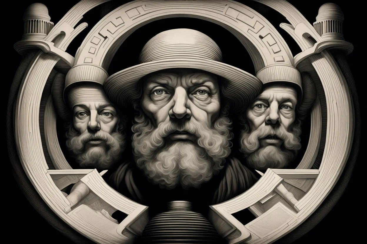 propaganda poster in the style of Rembrandt, Escher and Giger