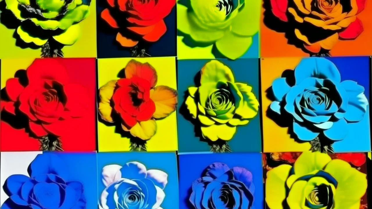 CREATE A PICTURE COMPOSITION BY creatively MIXING the works of Andy Warhol's "flowers" and Robert Rauschenberg's "estate"