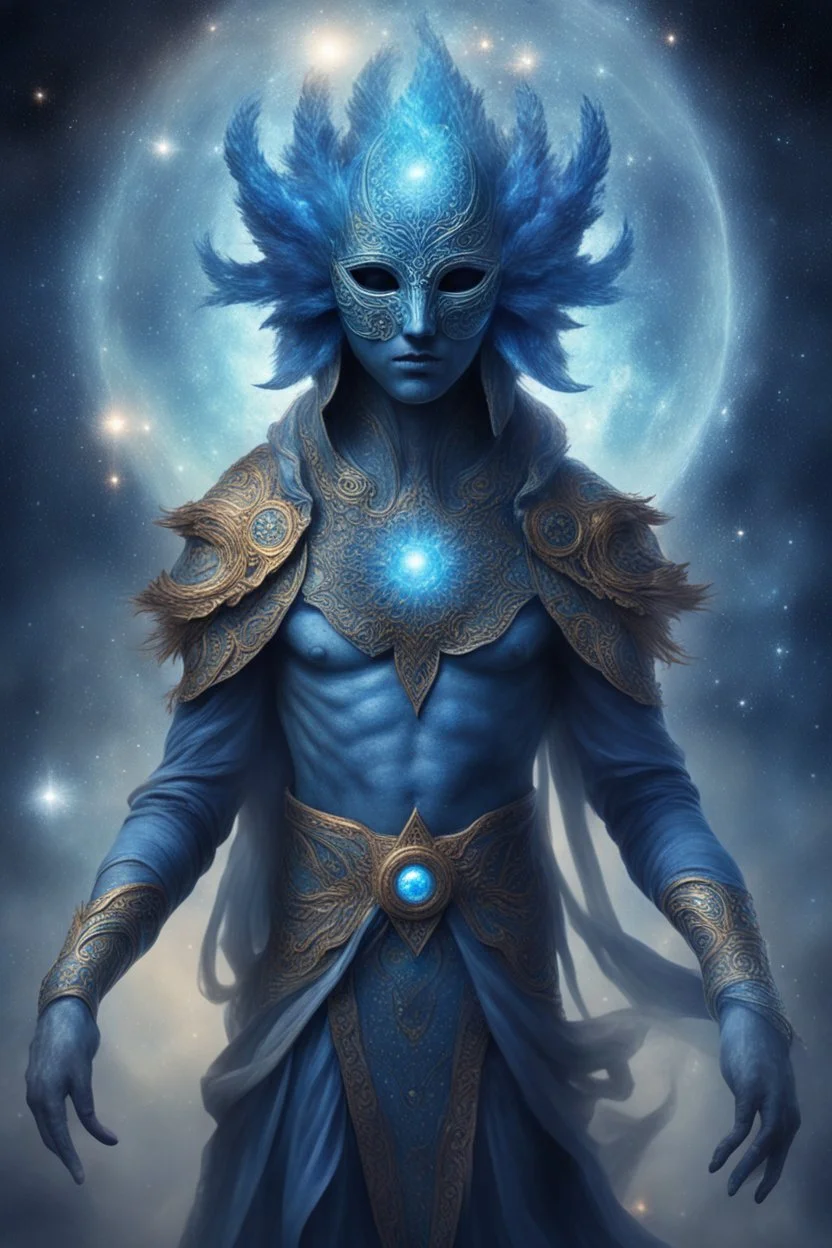 blueish masked inhumane godly being cosmic creature of magic