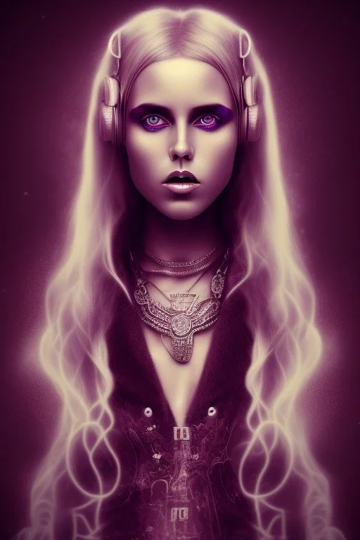 Danish singer MØ face, steampunk, purple tones, high light,