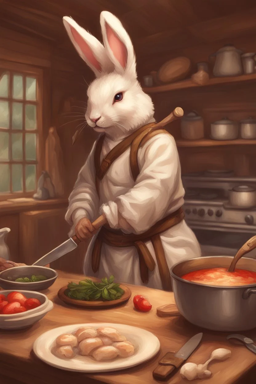 holy bunny with cooking knife dnd realism art adventurer