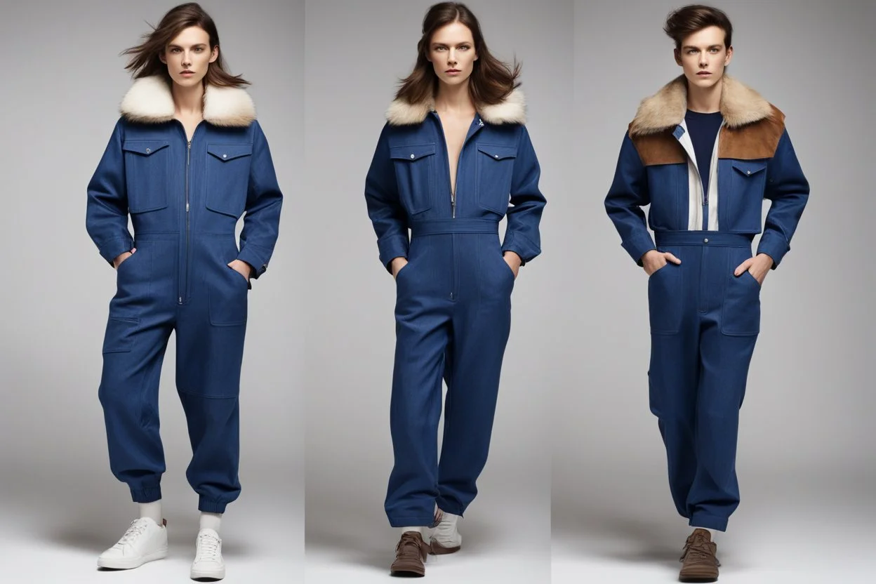 Вариант 2: “Воздушный Инженер” Комбинезон: Темно-синий или серый комбинезон из плотной ткани (например, денима) с множеством карманов и ремней. Комбинезон не обтягивающий, свободного кроя. Топ: Полосатый (белый с синим или белым с коричневым) топ с длинными рукавами. Куртка: Короткая кожаная куртка-бомбер с меховым воротником. Аксессуары: Кожаный шлем пилота с очками-гогглами. Высокие кожаные ботинки на плоской подошве. Большая сумка-мессенджер с инструментами и чертежами.