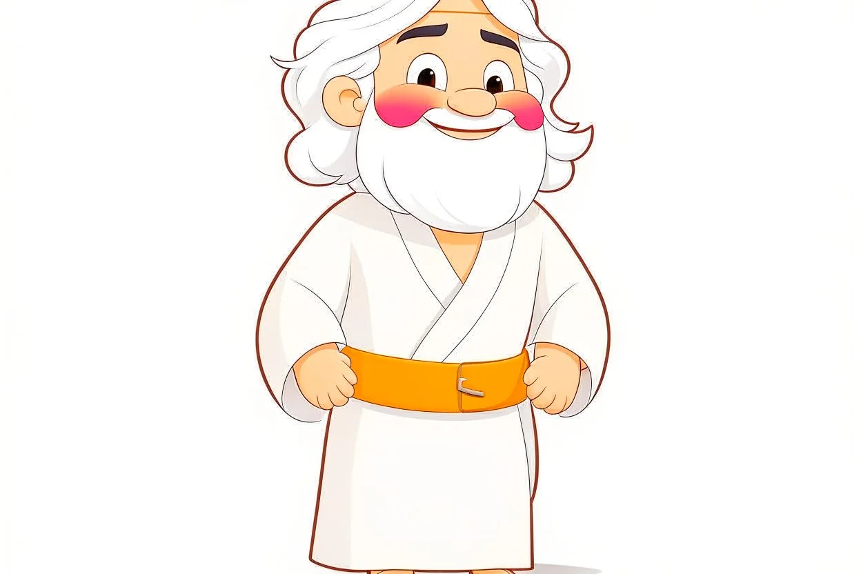 Disney style, white hair, white skin, white beard, coloring book, minimalism, simple lines, white background, STICKER, WHOLE BODY, A CUTE JESUS CHRIST, WAVY HAIR, BEARD, COVERING THE WHOLE BODY WHITE LONG TUNIC, LIGHT DOWN, HAPPY face , A detailed illustration, in the style of Studio Ghibli, 3D vector art, cute and quirky, fantasy art, Adobe Illustrator, hand-drawn, low-