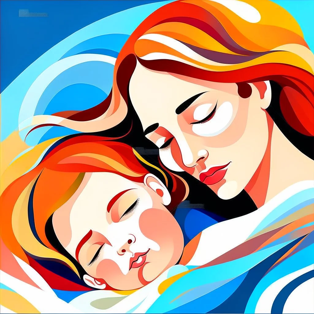 Abstract Mother's Day portrait art Mother and her son abstract illustration Maternal love Baby in